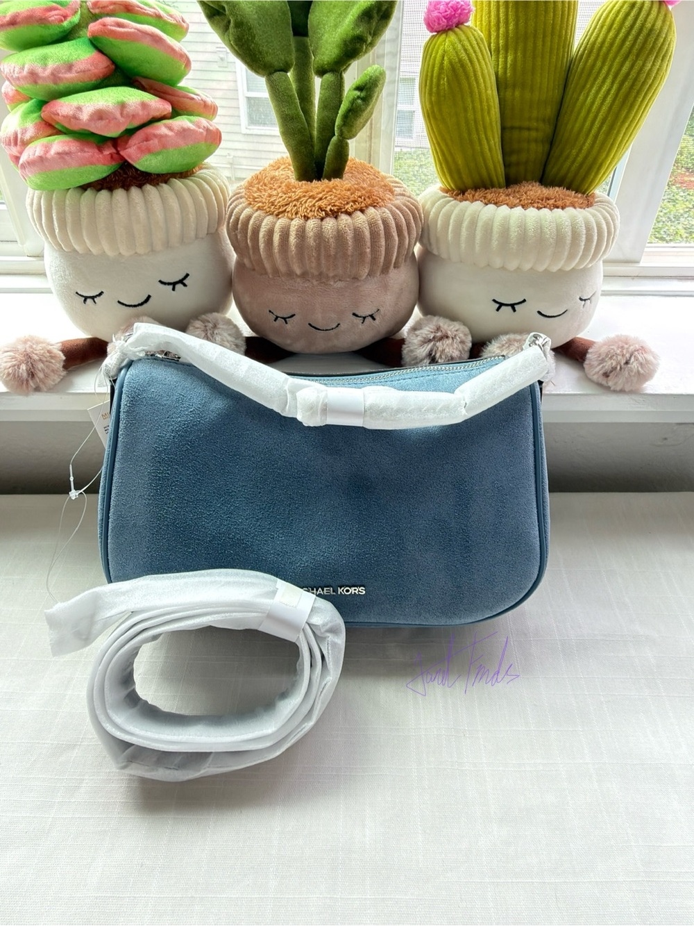 NWT 🦋 Michael Kors Carmela Medium Suede Convertible Crossbody Bag – Denim Blue